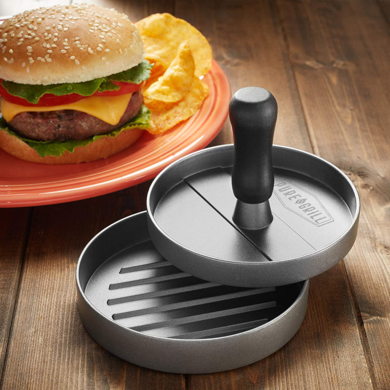 NewNest Australia - Pure Grill Burger Press - Aluminum BBQ Patty Maker with 100 Wax Papers for Grilling Hamburger Patties 