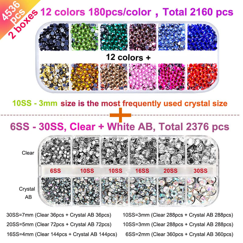 Hotfix Applicator, DIY Hot Fix Rhinestone Setter, Hot Fixed Wand Kit, 4536 Pcs, AB, Clear, 12 Colors, Gem Picker, Brush, Trays, Bag, Bedazzler Kit with Rhinestones - NewNest Australia