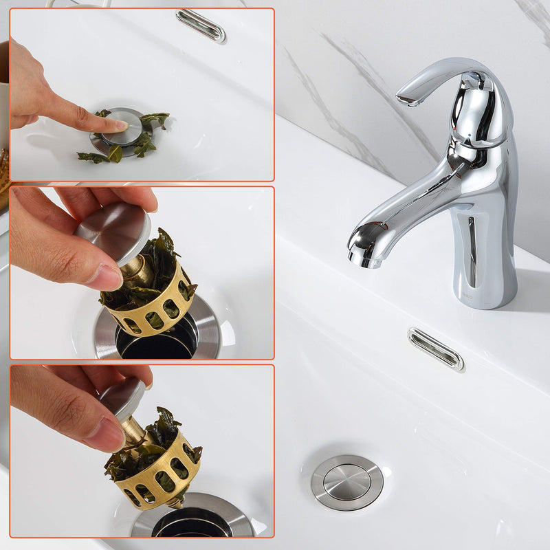Pop up Sink Drain Stopper for Bathroom Vessel Vanity Sink Art Basin Brushed Nickel,Small Cap with Overflow, Metal Pop up Drain Strainer with Detachable Basket Stopper - NewNest Australia