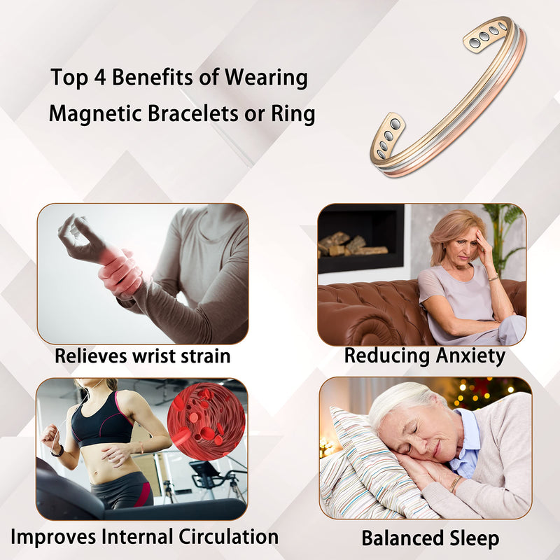 EnerMagiX Tri Tone Magnetic Copper Bracelets for Women or Men, Copper Bangles with 8 Magnets, 6.5'', Adjustable Size, Women's Day Gift for Mom, Wife - NewNest Australia