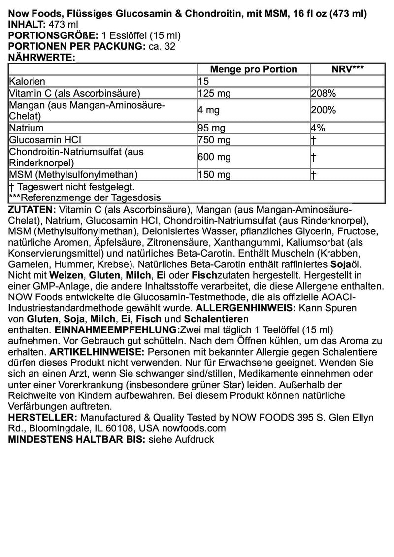 Now Foods Liquid Glucosamine & Chondroitin MSM Liquid Nutrients 473 ml - NewNest Australia