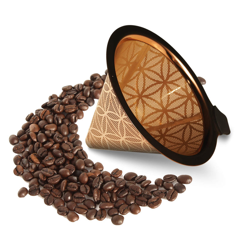 Titanium Coated Steel Reusable Cone Coffee Filter With Elegant Flower Of Life Patern (No. 4) No. 4 - NewNest Australia