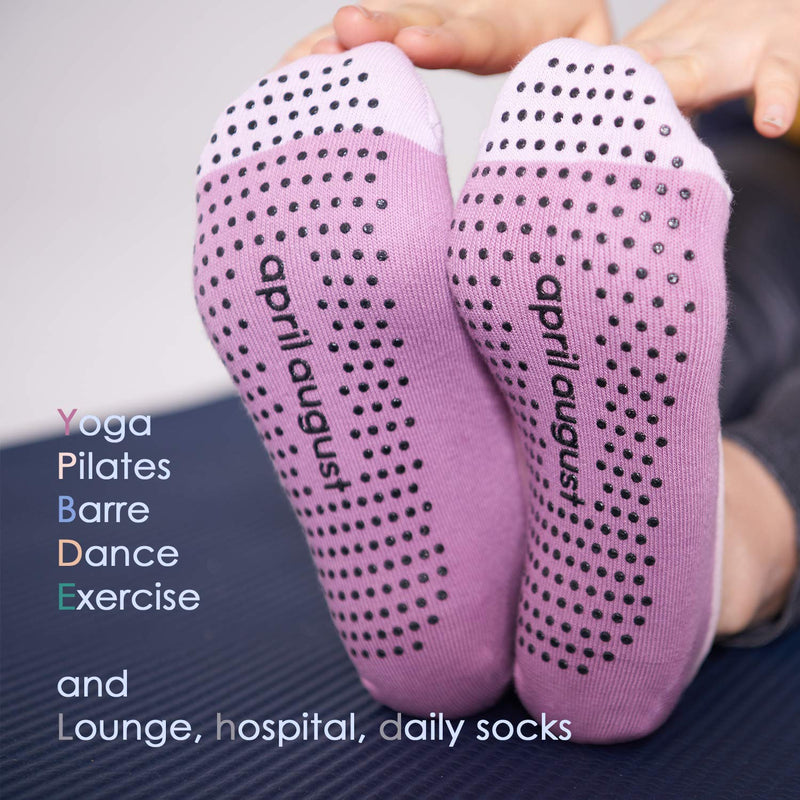 Aprilaugust Color Block Yoga Socks with Non Slip Grips, Perfect for Pilates, Barre, Ballet, Barefoot training C_purple (1pair) Medium - NewNest Australia
