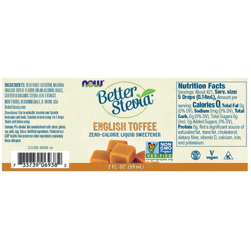 NOW BetterStevia Liquid, English Toffee, 2-Ounce - NewNest Australia