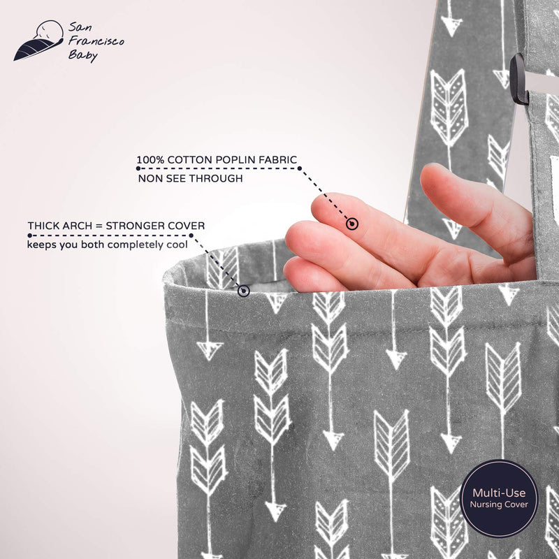 Cotton Nursing Cover - Large Breastfeeding Cover with Built-in Burp Cloth & Pocket - Soft, Breathable, Chemical-Free, 360° Coverage, Gray Nursing Cover for Breastfeeding by San Francisco Baby Luxury Gray - NewNest Australia