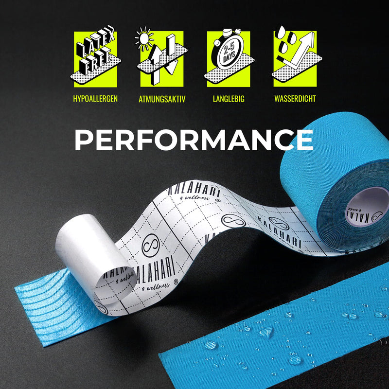 Kalahari 1 X Kinesiology Tape With E-Book Instructions In German - Waterproof, Elastic Kinesiology Tape For Better Adhesion And Impermeability To Water And Sweat (5 Cm X 5 M) Blue - NewNest Australia