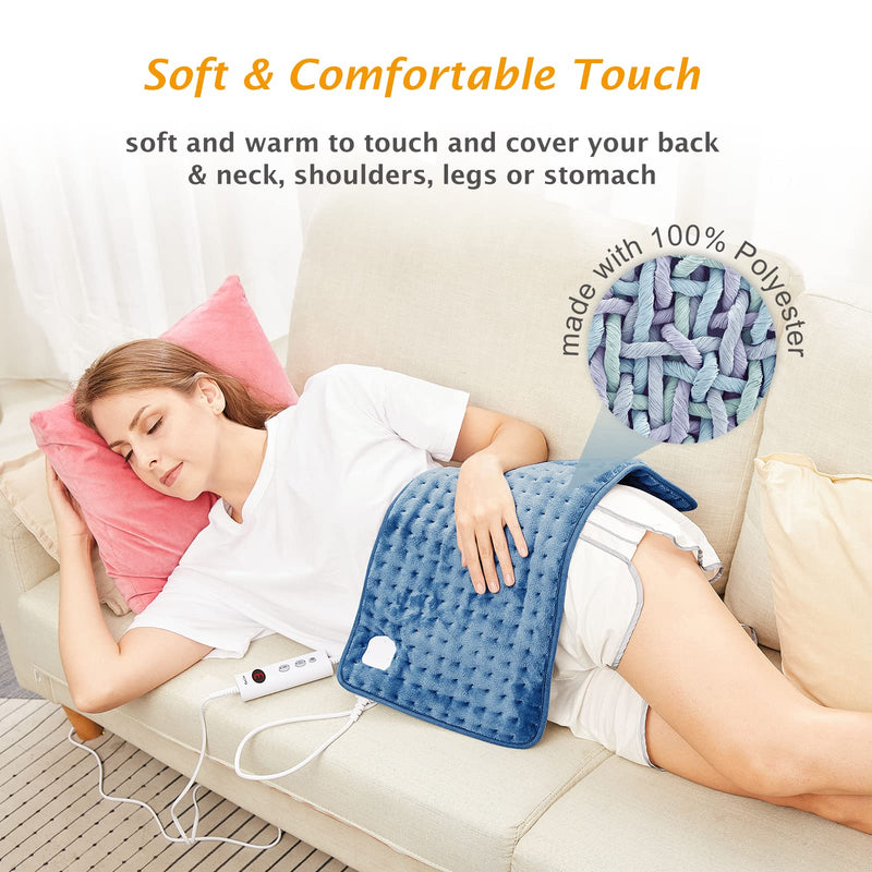 Electric Heat Pad for Back Pain Relief, Heating Pad with Auto Shut Off in 90 min, 10 Heat Level Settings, Fast Heated Pad 100% Comfortable Polyester, Machine Washable, Mia&Coco 12"x24" (30x60cm) Blue - NewNest Australia