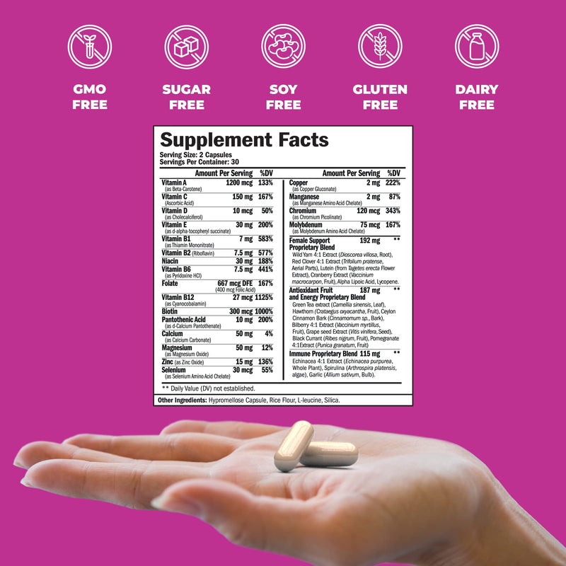 Women's Multivitamin Supplement - Daily Vitamins and Minerals with Folic Acid, Chromium, Magnesium, Biotin, Zinc, Calcium and more. Includes Plant Based Propriety Blend for Immune Support. 60 Capsules 60 Count (Pack of 1) - NewNest Australia