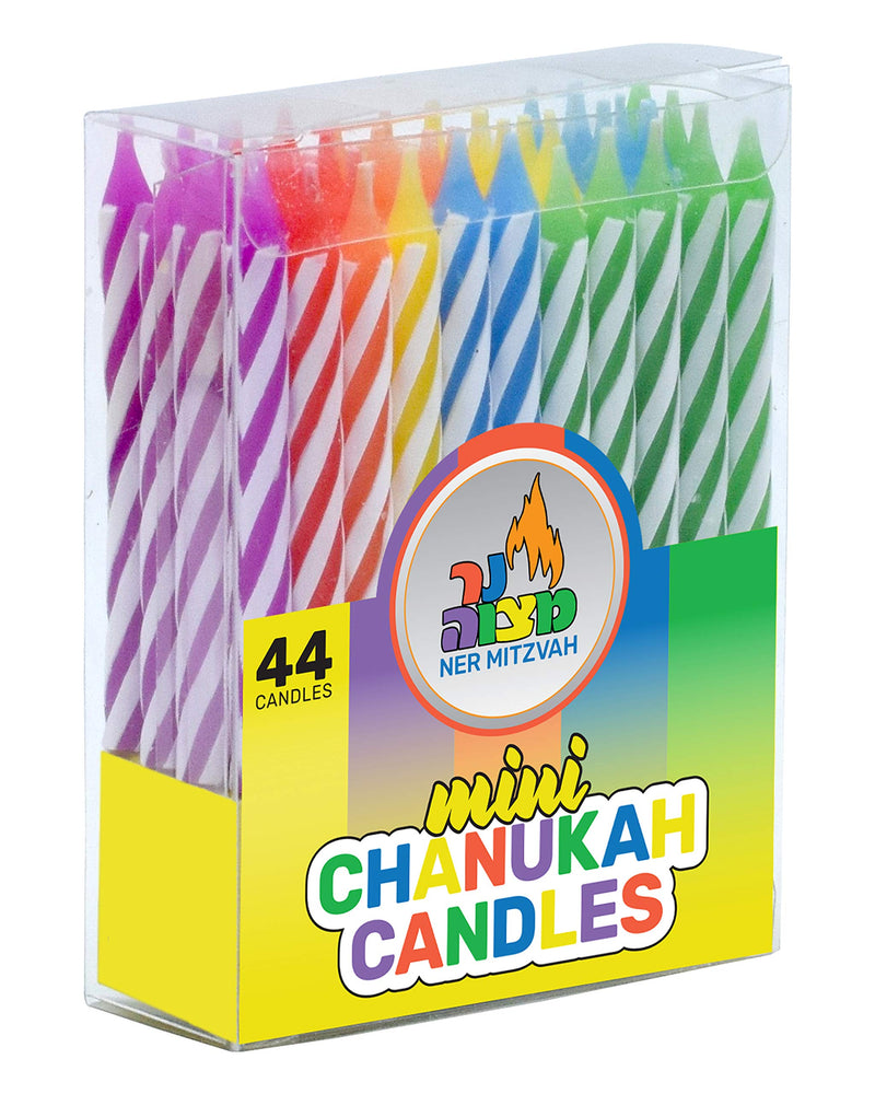 NewNest Australia - Ner Mitzvah Mini Menorah Set - Menorah, 44 Mini Candles, 3 Dreidels, Play Coins 