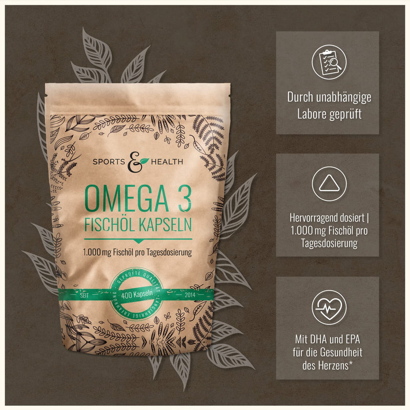 Omega 3 fish oil capsules - 400 capsules high dosage in special quality - 1000mg Omega3 fatty acids per capsule - quality of the fish oil capsules tested in Germany - NewNest Australia