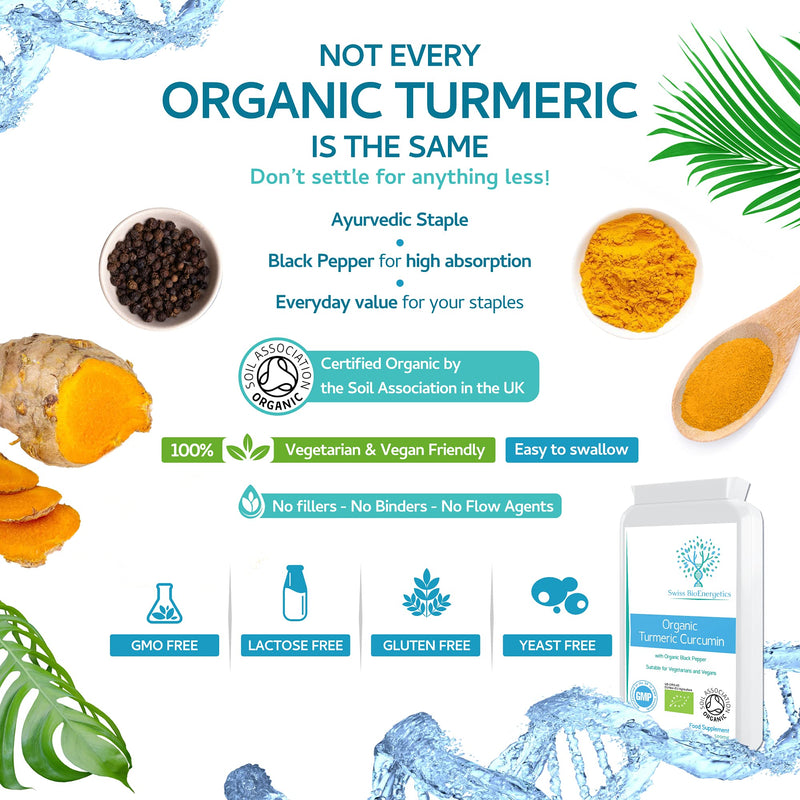 Organic Turmeric Curcumin 1000mg daily dose plus Organic Black Pepper - High Potency - 120 Veg Capsules - UK Manufactured Certified Organic, Non-GMO & Gluten Free - Suitable for Vegetarians and Vegans - NewNest Australia