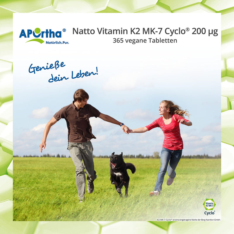 APOrtha Vitamin K2 MK7 200 µg 99+% ALL-Trans, 365 tablets high-dose vegan, high-quality Natto K2 vitamin easy to swallow dietary supplement Vit K2, vitamin K 2 alternative to K2 drops capsules - NewNest Australia