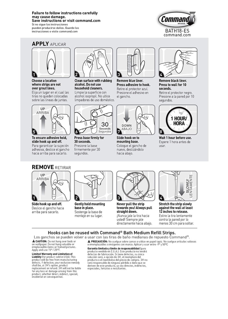 NewNest Australia - Command Bath Medium Hooks, 3 lb Capacity, 2 Hooks, 2 Strips, BATH18-ES 