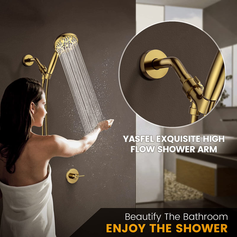 YASFE Brushed Gold Shower Arm 6" Shower Extension Arm Pipe with Flange and Teflon Tape for Shower Head & Handheld Shower Head(SUS 304, Brushed Gold,NPT) - NewNest Australia