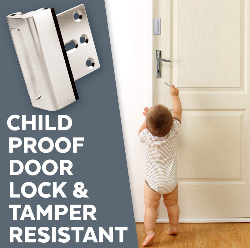 Door Lock for Home Security (2-Pack) - Easy to Install Door Latch Device, Aluminum Construction, Satin Nickel Door Locks for Door Security | Child Proof & Tamper Resistant, Satin Nickel Door Locks 2 Pack - NewNest Australia