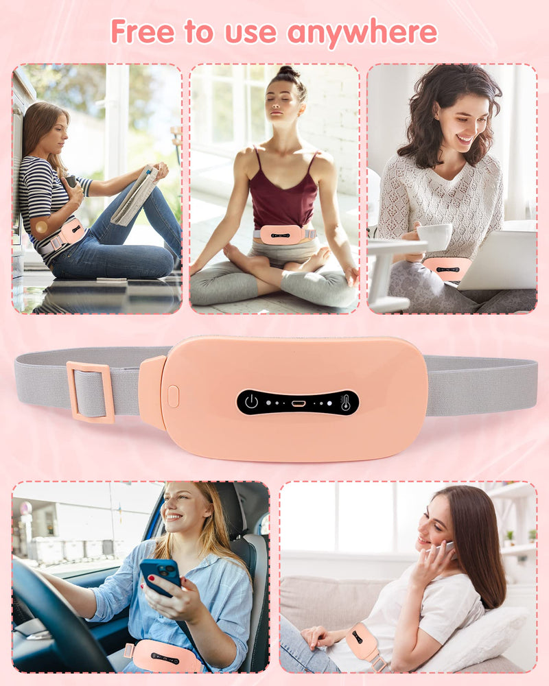 Pain Relief Heating Pad, Period Heating Belt & Menstrual Cramp Massager with 3 Heat Levels & 3 Massages Modes Rechargable Electric Fast Warming Belly Belt, Gifts for Women Lady & Girl, Pink - NewNest Australia