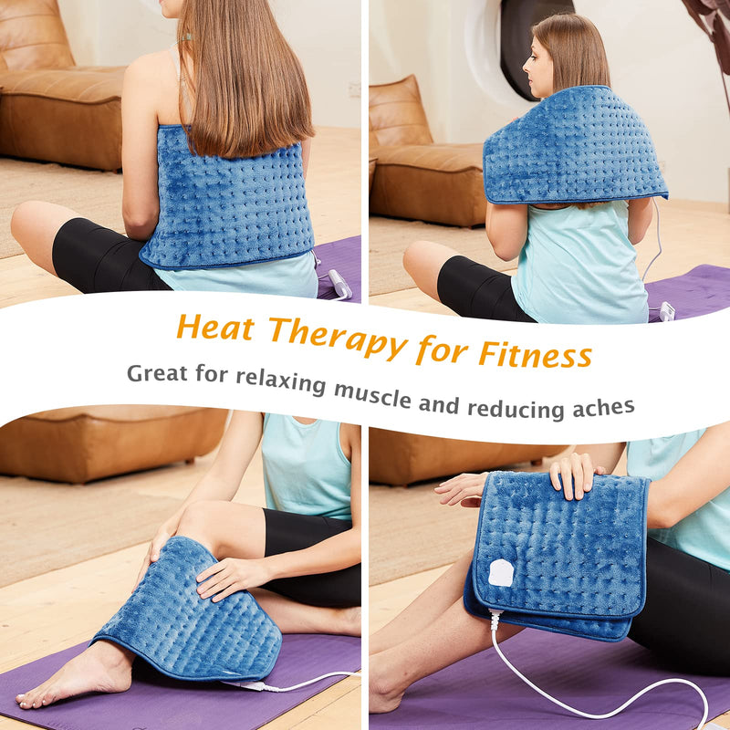 Electric Heat Pad for Back Pain Relief, Heating Pad with Auto Shut Off in 90 min, 10 Heat Level Settings, Fast Heated Pad 100% Comfortable Polyester, Machine Washable, Mia&Coco 12"x24" (30x60cm) Blue - NewNest Australia