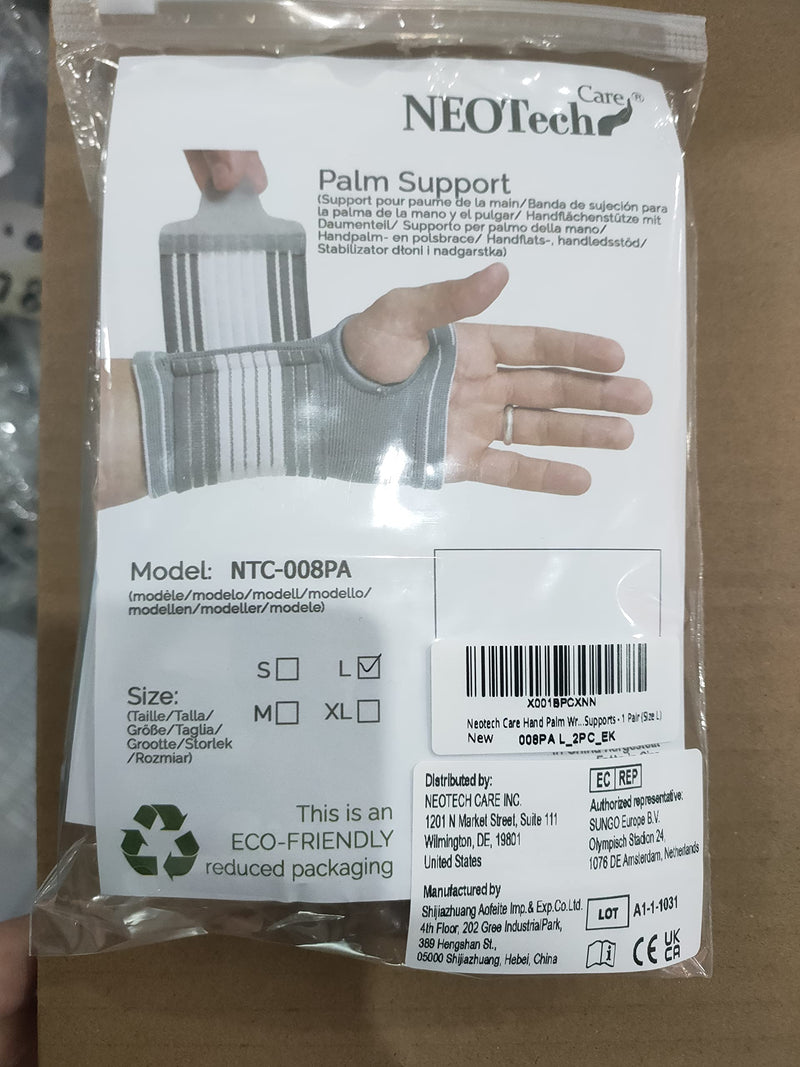 Neotech Care Palm Support With Thumb Part - Adjustable Compression Straps - Elastic & Breathable Fabric - For Sports, Bowling, Boxing - Gray (1 Unit, Size L) - NewNest Australia