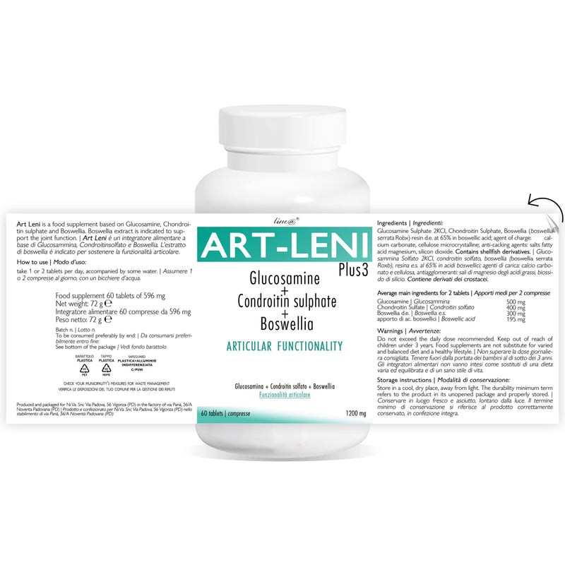 Art-Leni Plus3 Line@ | Glucosamine Chondroitin & Boswellia - 60 Cpr - Glucosamine Sulphate | Joint Health | Strengthens Bones And Joints | Cartilage | High Dosage - NewNest Australia