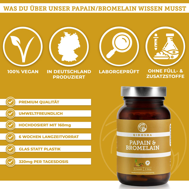 Qidosha Papain Bromelain Capsules, Pack Of 90, Papain Enzyme, Papaya Enzyme, Papaya Enzyme, Pineapple Papaya Enzyme, Digestive Enzymes With 320 Mg Bromelain Papain Per Daily Dose, Vegan - NewNest Australia