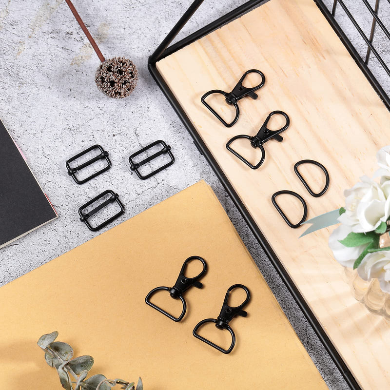 56 Pieces Purse Hardware Keychain Hooks with D Rings Set for Bag Making Lanyard Snap Hooks Metal Swivel Clasps with D Rings and Slide Buckle for Purses Keychain Lanyard Handbags (Black,25 mm) Black 25 mm - NewNest Australia