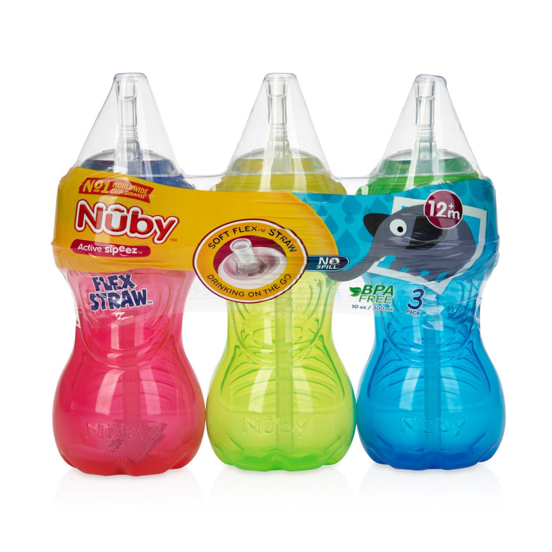 Nuby 3 Piece Boy No-Spill Cup with Flex Straw, 10 Ounce - NewNest Australia