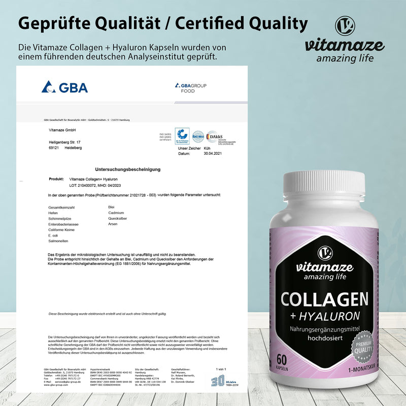 Collagen Capsules High Dose + Hyaluronic Acid + Chondroitin + Lysine, 600 Mg Pure Collagen Hydrolysate Per Day, 60 Capsules For 1 Month, Bioactive & No Additives, Made In Germany - NewNest Australia