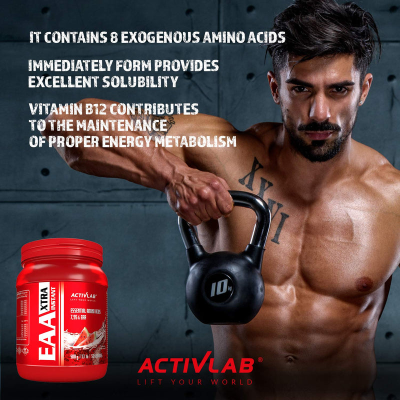 Activlab Eaa Xtra Instant 500 G Powder All 8 Essential Exogenous Amino Acids, B Vitamins, 50 Servings, Workout Drink, Watermelon, Optimal Value, Vegan, Includes Measuring Cup, Vegan - NewNest Australia