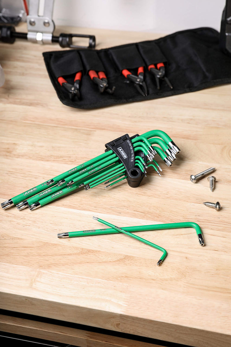 ARES 70166-13-Piece Extra Long Arm Star Key Wrench Set - Chrome Finish with Green High Visibility Anti-Slip Coating - Convenient Storage Case Included Star Key Set - NewNest Australia