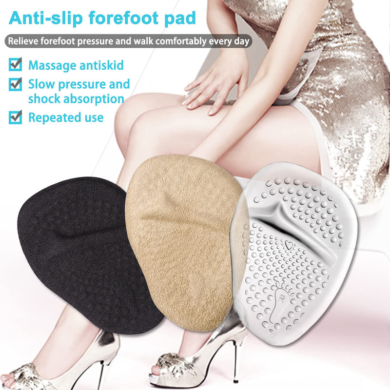 Fuyamp 3 Pairs Gel Insoles for High Heels, Metatarsal Pads Shoe Insoles High Heel Pads Foot Relief Pads, Soft Gel Pads Heel Inserts Foot Gel Pads Cushions Gel Cushions for Women Shoes Heels(3 Colors) 3 Colors - NewNest Australia