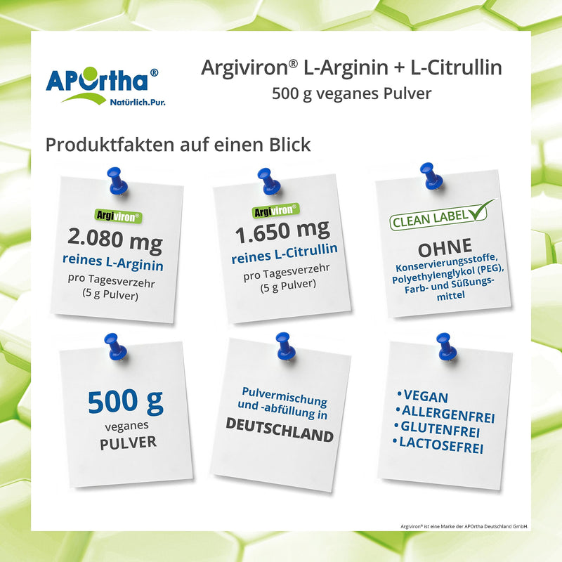 APOrtha L-Arginine & L-Citrulline vegan powder I Ratio L-Arginine to L-Citrulline 2: 1.6 I Dietary supplement purely plant-based without additives I Premium quality I 500 g powder - NewNest Australia