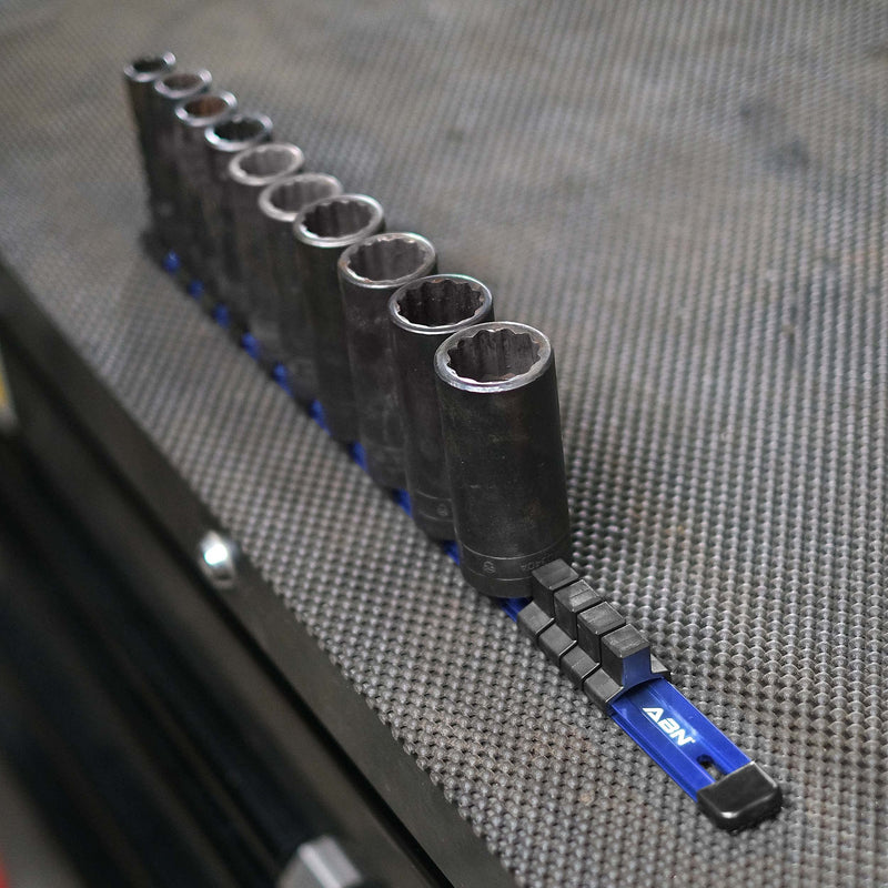 ABN Blue Aluminum SAE Standard 1/2in Drive Socket Holder – Socket Rail and Clips Tool Organizer 1/2 Inch - NewNest Australia