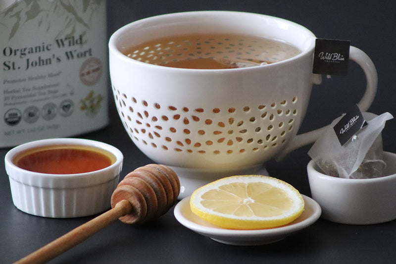 Wild Bliss St Johns Wort Tea - Organic Caffeine Free Herbal Tisane - Pharmacopoeia Potency - 20 Tea Bags Metal Canister - 25 Tea Bags - NewNest Australia