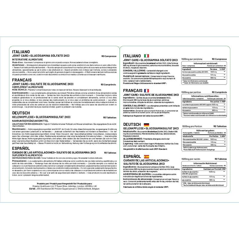 Glucosamine Sulphate 2KCL I Glucosamine 1500mg 60 Tablets (2 Month Supply) I High Strength Glucosamine for Joint Health I Gluten & Dairy Free I Made in The UK by Prowise Healthcare - NewNest Australia