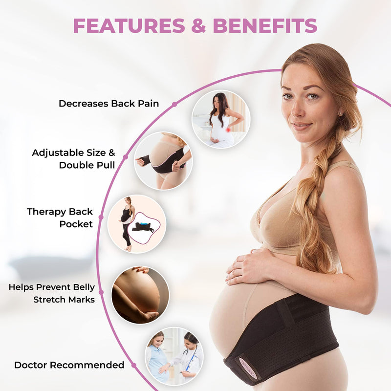 GABRIALLA Breathable Cotton Lined Maternity Support Belt, Helps Prevent Stretchmarks & Relieve Lower Back Pain, Best Pregnancy Belly Support Band, Made in USA, MS-96i Black Small - NewNest Australia