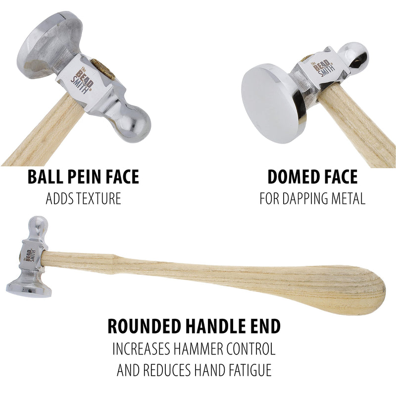 The Beadsmith Two-Sided Chasing Hammer - 10.75 Inches Wooden Handle, 2.25” Steel Head with a 14mm Ball Pein & 28mm Domed Face - Tool Used to Add Texture and Dimension to Metalwork 1.26 x 3.03 x 11.9 cm - NewNest Australia