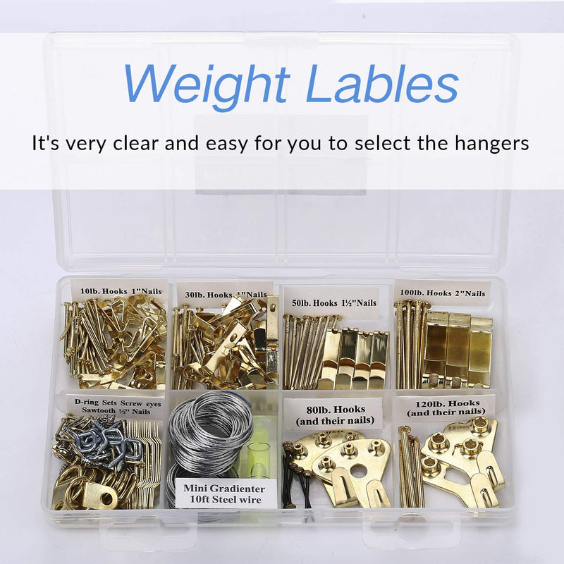 Picture Hangers, Picture Hanging Kit, 225pcs Heavy Duty Frame Hooks Hardware with Nails, Hanging Wire, Screw Eyes, D Ring and Sawtooth for Wall Mounting - NewNest Australia