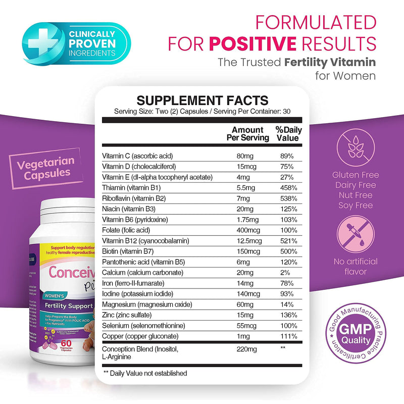 Conceive Plus Fertility Support Women - Prenatal Vitamins for Conception, Regulate Ovulation, Balance Hormones - Folate Folic Acid, Myo-Inositol Pills - 60 Vegetarian Capsules - NewNest Australia