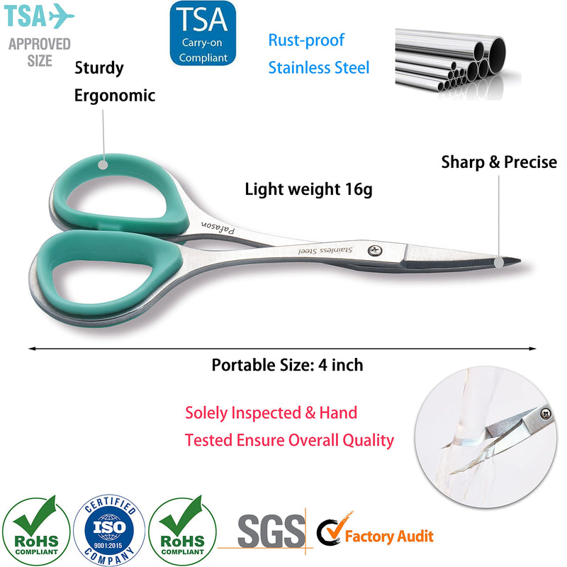 PAFASON 4" Stainless Steel Curved & Straight Embroidery Scissors Set with Premium PU Leather Cover Rubber Ring Handle Perfect for Cross Stitch Crochet Knitting Quilting Thread Yarn Sewing Cutting Green+Pink - NewNest Australia