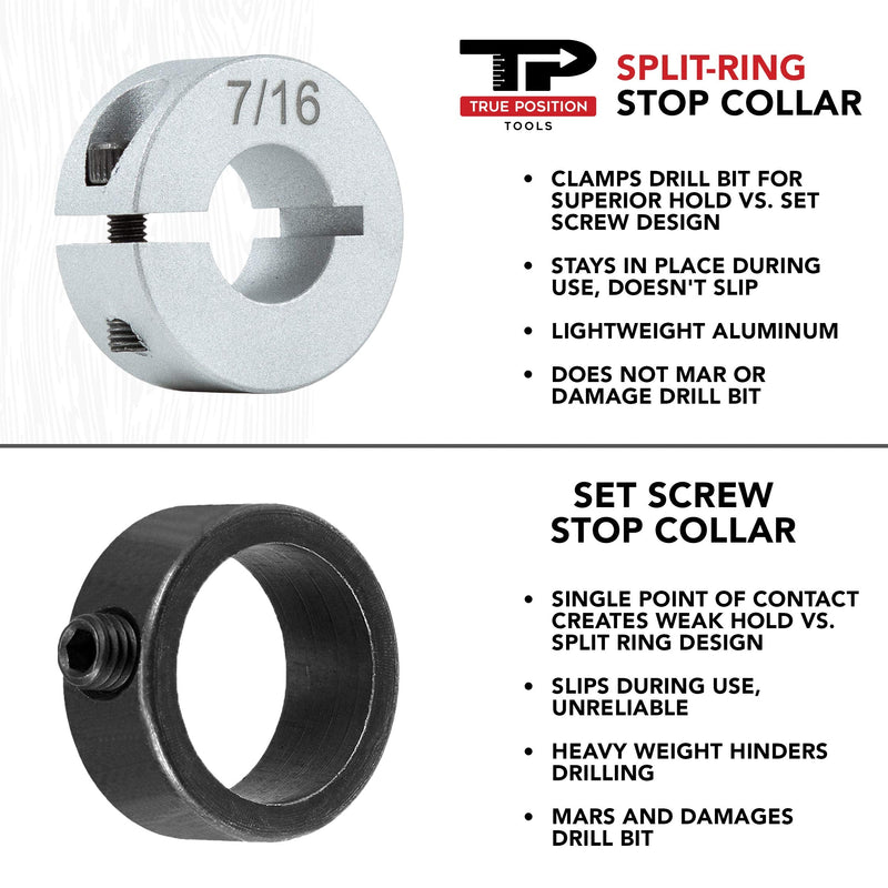 Aluminum Stop Collar Set - Drill Bit Depth Stop - Superior Split Ring Design - 8 Piece Set (1/2", 7/16”, 3/8”, 5/16”, ¼”, 7/32”, 3/16”, 1/8”) - Drill Bit Holder - NewNest Australia