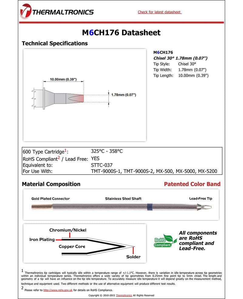 Thermaltronics M6CH176 Chisel 30deg 1.78mm (0.07in) interchangeable for Metcal STTC-037 - NewNest Australia