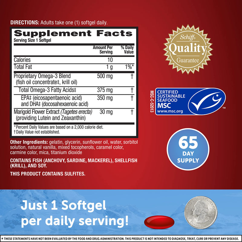 Omega-3 Blend Total Body + Refresh 500mg Softgels, MegaRed (65 count in a bottle), Easily Absorbed Krill Oil, To Support Your Heart, Joints, Brain & Eyes Total Body Refresh - NewNest Australia