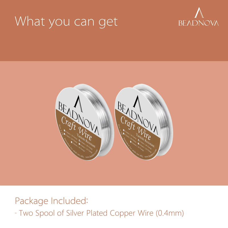 BEADNOVA 26 Guage Wire for Jewelry Making Copper Wire Tarnish Resistant for Crafts (Silver Plated) 0.4mm - NewNest Australia