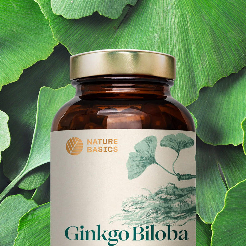 Nature Basics® Natural Ginkgo Biloba Sustainable in Amber jar | CO2 Neutral & additive Free | 180 Vegan Capsules | 115mg Ginkgo Biloba & 40mg Ginseng Extract per Daily dose - NewNest Australia