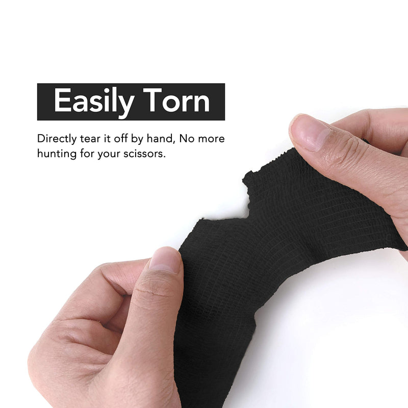 RISEN Cohesive Bandage 2” x 5 Yards, 6 Rolls, Self Adherent Wrap Medical Tape, Adhesive Flexible Breathable First Aid Gauze Ideal for Stretch Athletic, Ankle Sprains & Swelling, Sports(Black) Black - NewNest Australia