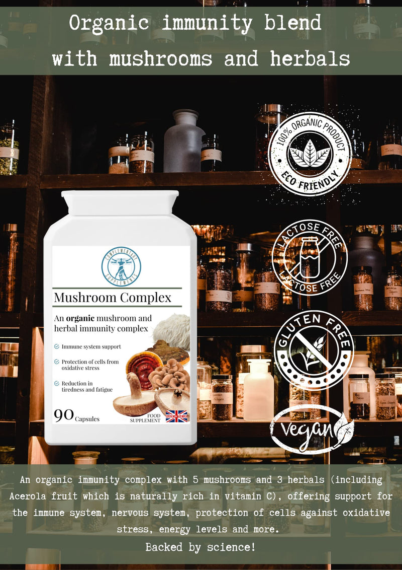 Complementary Supplements | 100% Organic Mushroom Complex | Immune System & Energy Support | Traditional Herbal TCM Adaptogen Blend | Maitake | Chaga | Shiitake | Reishi | Lion's Mane | 90 Capsules - NewNest Australia