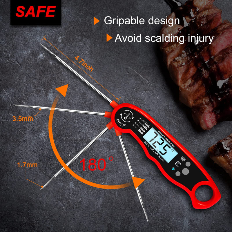 Meat Thermometer Digital for Cooking and Grilling, Collapsible Probe, with Magnet, Calibration, Backlight Waterproof Food Thermometer, Instant Read Thermometer for Kitchen, Meat, Steak, Turkey - NewNest Australia