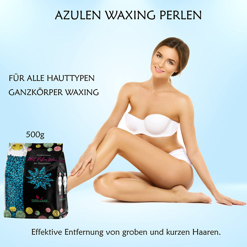 Dermawax Azulen Film Wax With Coconut Oil Hot Wax Hard Wax Beads Wax Beads For Professional Hair Removal Face Legs Arms Back Hair Removal Without Wax Strips (500 G) - NewNest Australia
