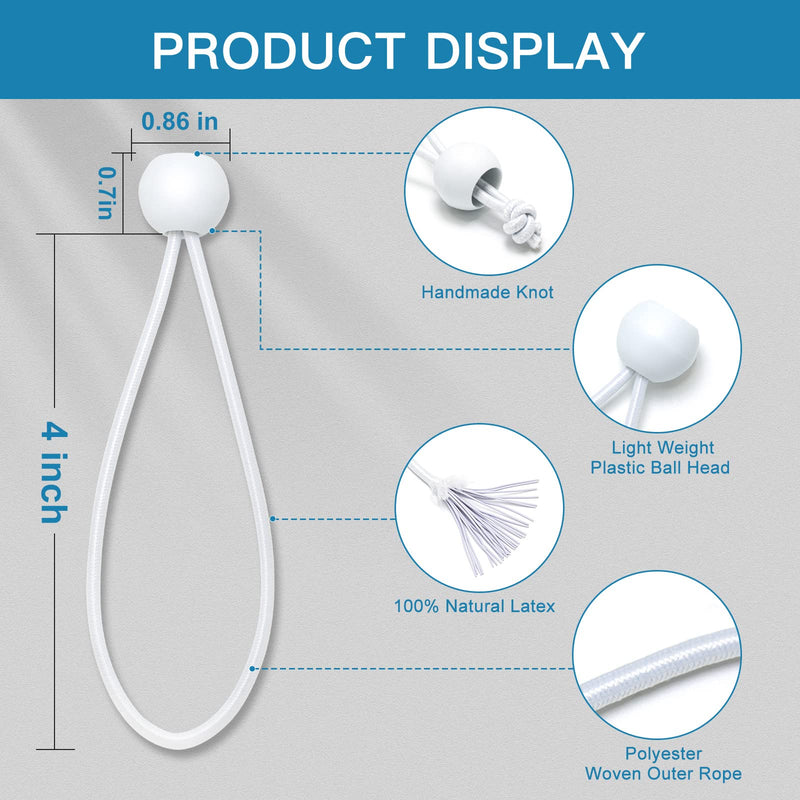 Ball Bungee Cords 4 Inch,50 PCS White Tarp Bungee Balls Heavy Duty Canopy Tarp Tie Cords for Camping, Shelter ,Cargo,Projector Screen,Tent Poles with UV Resistant - NewNest Australia