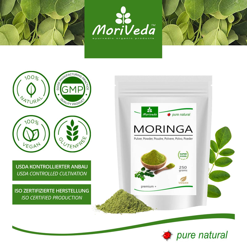 Moriveda Moringa Powder 250G I Vegan And Gluten-Free I Microfine Oleifera Leaf Powder Contains Vitamins, Proteins, Amino Acids, Micronutrients With The Highest Bioavailability I 1 X 250 G 250 G (Pack Of 1) - NewNest Australia